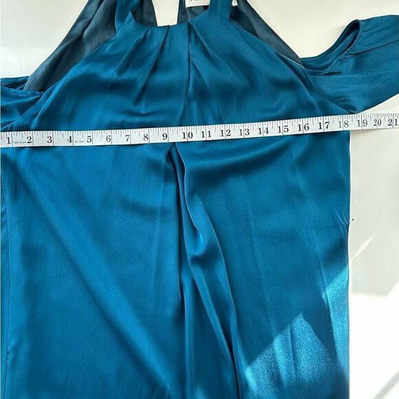 Trina Turk Spirit Silk Teal Blue Halter Cold Shoulder Mini Dress Size Small - Picture 9 of 9